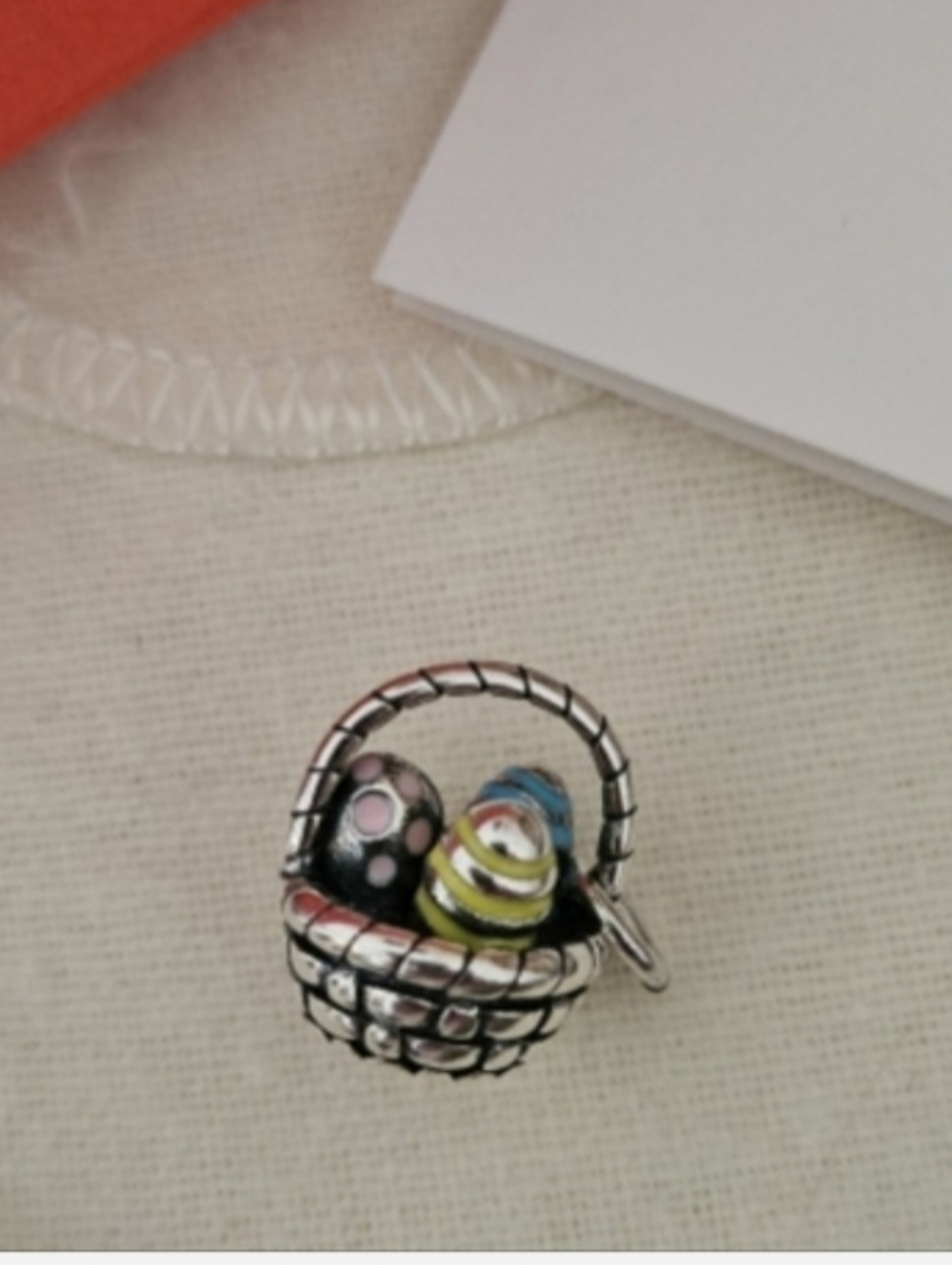 James Avery Silver Basket Charm with Black, Pink, Yellow, Blue Accents
